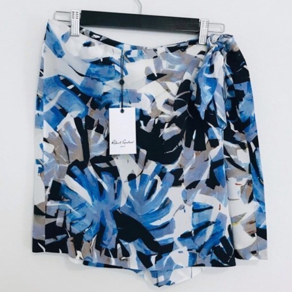 New! Robert Graham Sukie Silk High Waist Tropical Foliage Wrap Skort Skirt